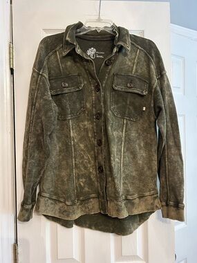 Pilcro Women's Distressed Olive Utility Button-Up Jacket